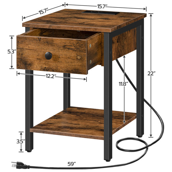 17 Stories 22" Tall Iron Nightstand with Storage and BuiltIn Outlets